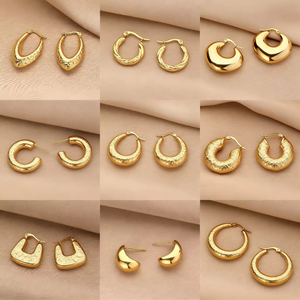 Pendientes de Aro en Forma de C de Acero Inoxidable Chapados en Oro de 18k de Alta Calidad para Mujer, Joyería Hipoalergénica - Product Image 2
