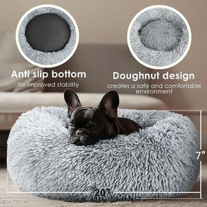 Luxuriöses Plüsch-Hundebett in Donut-Form, niedliches rundes, weiches Katzenkörbchen mit einfarbigem Muster für kleine und mittelgroße Katzen und Hunde - Product Image 3