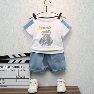 Conjunto de <span class=keywords><strong>Ropa</strong></span> <span class=keywords><strong>Infantil</strong></span> de Verano para Niños, Camiseta de Manga Corta de Algodón y Pantalones Cortos de Mezclilla, Venta al Por Mayor - Product Image 2