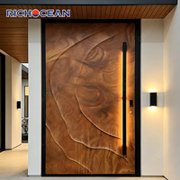 Porte d'entrée de sécurité RICHOCEAN moderne en aluminium moulé avec portes latérales, grande taille, motif bois sculpté, pour maisons