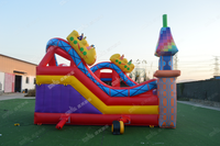 Château gonflable à sauter rouge, blanc et bleu, toboggan gonflable, petit château gonflable flottant, combo en gros, 1 ensemble