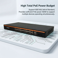 Commutateur PoE TINCAM Gigabit 24 ports avec 2 ports SFP 1000 Mbps en uplink, 1U, montage en rack, 400W, non géré, pour caméra IP CCTV