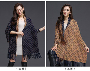 Poncho di lusso <span class=keywords><strong>con</strong></span> nappe marca Pashmina misto lana invernale <span class=keywords><strong>con</strong></span> manica <span class=keywords><strong>scialle</strong></span> doppio lato in Cashmere caldo - Product Image 5