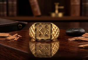 DIVYORO Heritage Style Gold Plated <b>Men</b> <b>Ring</b> Copper and Brass Fashion Jewelry Classic Finger <b>Ring</b> with Timeless Appeal - Product Image 2