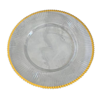 13 İnç Altın Kenarlı Çevre Dostu PC Akrilik Lüks Şarj Tabakları Dokulu Şeffaf Düğün Yemek Tabağı 33cm Plastik Servis Parti Tabağı