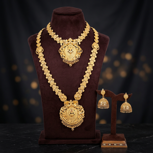 Wholesale Brass 14K/18K/24K Gold Plated Combo Forming <b>Long</b> <b>Necklaces</b> Earrings Traditional Wedding Jewelry Set Women's Fashion - Product Image 3