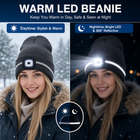 Bonnet LED personnalisé rechargeable à rayures réfléchissantes, chaud et thermique, en tricot, pour l'hiver, course en extérieur, vente en gros, usine OEM