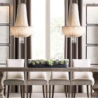 Lustre Carré Décoratif Européen de Luxe en Cristal et Perles, Chaîne Méduse, Éclairage LED Anti-Éblouissement pour Villa et Mariage