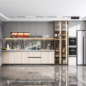 Set di Mobili da <span class=keywords><strong>Cucina</strong></span> Modulari in Compensato dal Design Moderno, Produttore di Foshan, Armadietti a Muro con Ante in Vetro, Credenza da <span class=keywords><strong>Cucina</strong></span> in Legno Personalizzata per Villa - Product Image 4