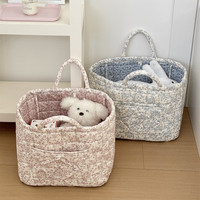 Panier de rangement portable pour linge, en tissu de vigne français, avec fermeture éclair, motif floral artistique, pour usage domestique, idéal pour l'export.