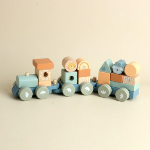 I bambini si accatastano in legno trenino giocattolo in legno Montessori blocchi di costruzione si allenano simpatici <span class=keywords><strong>animali</strong></span> giocattoli impilabili - Product Image 2
