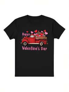 T-shirt da donna per San Valentino, vestibilità ampia, stampa grafica, camion rosso vintage, cuori, girocollo estivo, manica corta, in jersey di cotone - Product Image 1