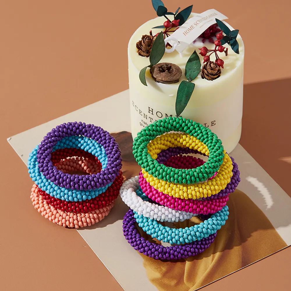 Fashion Glass Crystal Seed Beads Roll Bracelet Handmade Elastic Rope Nepal Crochet Splashy Hair Headrope Band for Women