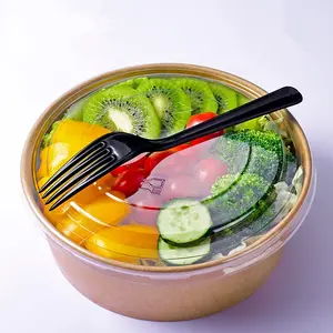 Fabrikant Premium Kwaliteit Biologisch Afbreekbaar Ronde Fruit Salade Voedsel Container Doos Wegwerp Kraftpapier Kom Verpakking Cup