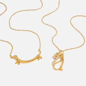 Collier avec pendentif chat en acier inoxydable avec strass pour femme, bijoux cadeau - Product Image 1