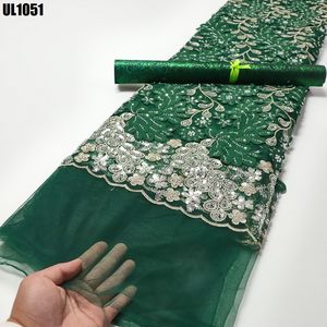 Vendita calda prezzo all'ingrosso moda uniti arabi Emirates Dubai tessuto di pizzo con perline verde pesante con paillettes ricamo pizzo - Product Image 1