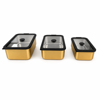 Boîte à lunch de luxe en acier inoxydable avec revêtement PVD, couvercle en verre noir, boîte bento durable brevetée LFGB, marché européen, OEM ODM