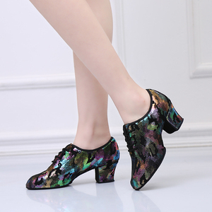 Chaussures de danse latine en cuir véritable pour femmes, talon bas de 5 cm, chaussures de tango et de <span class=keywords><strong>salsa</strong></span> à semelle en daim, chaussures Oxford pour femmes - Product Image 2