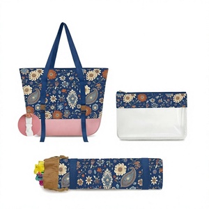 Sac de rangement pour Mahjong en trois parties, sac de transport en toile florale, grande capacité, organiseur d'accessoires de jeu - Product Image 3