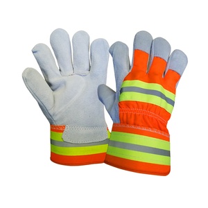 GL1013A Guantes de tráfico naranjas de alta visibilidad Guantes DE TRABAJO DE SEGURIDAD DE cuero dividido de vaca con cinta reflectante ignífuga - Product Image 1
