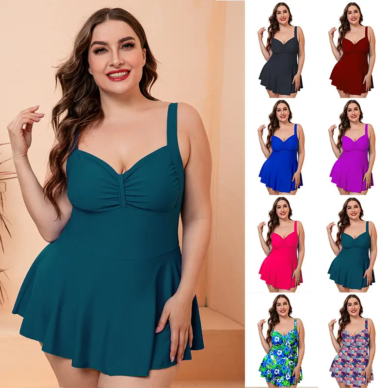 2022 New Plus Full Size Skirt Style One-piece Swimsuit Women European And American Swimsuit Conservative Large Size Swimsuit