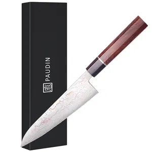 YI4 Facas de Chef Japonês com cabo de madeira e elemento de cobre para cozinha, faca de cozinha Gyuto de 8 polegadas com novo design