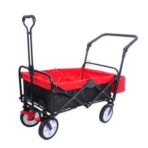 Chariot de jardin pliable Db à 4 roues, chariot utilitaire en métal rouge pour les courses, le camping en plein air, avec porte-gobelet, design pliable - Product Image 1