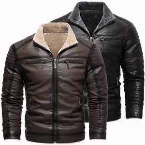 Factory Custom Winter Leather Coat Thicken Fur Plush Plus Size Retro Leather Jacket Men