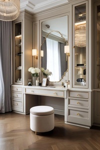 <span class=keywords><strong>Table</strong></span> de maquillage et de coiffure moderne de luxe en bois noir avec miroir éclairé pour chambre et hôtel (vente en gros) - Product Image 4