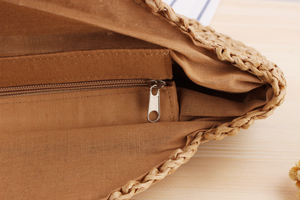 Vente en gros de nouveaux sacs fourre-tout ronds à bandoulière en rotin à la mode et sacs de paille frais pour femmes avec fermeture à glissière durables - Product Image 6
