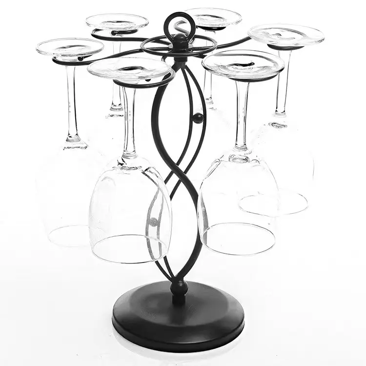 Soporte decorativo de Metal para vajilla, soporte de almacenamiento de copas de vino, 6 ganchos, estante de vidrio colgante