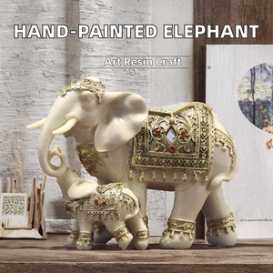 Figurine d'éléphant en résine peinte à la main, sculpture animale, ornement familial blanc pour salon, meuble TV, décoration intérieure - Product Image 2