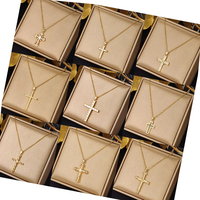 Collier de luxe en acier inoxydable étanche avec pendentif chrétien en pierres précieuses, plaqué or 18 carats, pendentif croix diamant