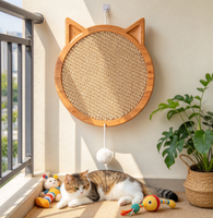 Grattoir pour chat en sisal avec cadre en bois de taille personnalisée, forme de tête de chat mignonne, planche à gratter interactive pour chat