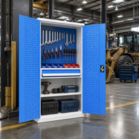 Armoire à outils en métal haute personnalisable avec portes doubles verrouillables, panneau perforé suspendu et 1 tiroir pour rangement d'atelier