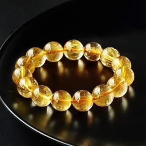 Pulsera de Cuarzo Rutilado Dorado Natural de Moda, Cuentas Redondas Lisas, Pulsera de Cuarzo Brasileño con Cabello de Oro, Energía Espiritual y Prosperidad - Product Image 6