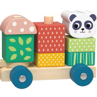 Mainan kereta susun kayu, mainan edukasi dini, Puzzle blok bangunan, bentuk cocok untuk anak-anak