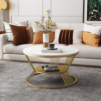 Table basse moderne de luxe en métal à double plateau en pierre, petite table de salon pour appartement, mobilier de maison, vente en gros