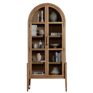 Livingroom Furniture glass display cabinet arched oak cabinet with beautiful open grain french retro furniture storage cabinet