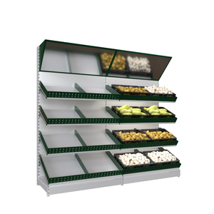 Estante de exhibición de verduras y frutas de metal brillante Cesta flexible de alta capacidad para uso en supermercados de madera - Product Image 2