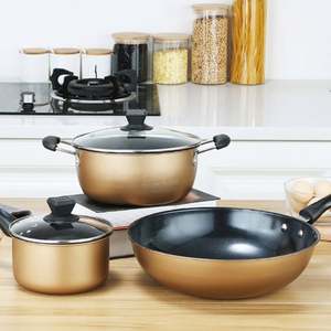 Juego de Ollas de Acero Inoxidable, Regalo Promocional de Utensilios de Cocina, Juego de Tres Piezas, Color Dorado, Antiadherente - Product Image 4