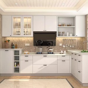 Sleek Minimalist Modern Aluminum Alloy <strong>White</strong> Kitchen <strong>Cabinets</strong> Hidden Hinge Modular Storage for <strong>Small</strong> Apartment Young Families - Product Image 1