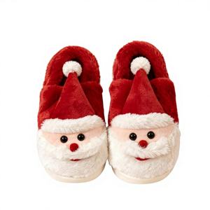 รองเท้าแตะซานต้าสำหรับฤดูหนาวแบบ unisex  บุขนนุ่ม อุ่นสบาย  สำหรับใส่ในบ้าน  ลายการ์ตูนสีแดงขาว  นุ่มฟู  ใส่สบาย - Product Image 1