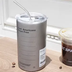 2023新产品创意运动柠檬汁可重复使用保温瓶304不锈钢不倒翁咖啡杯带塑料盖和吸管
