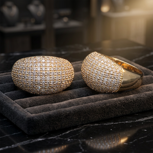 Bold 14K Yellow Gold Rhodium Plated Natural Diamond Brilliant Cut Classic <b>Dome</b> <b>Ring</b> Full Pave Setting Gemstone Accents Maximum - Product Image 1