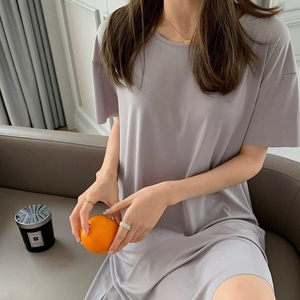 Abito da <span class=keywords><strong>notte</strong></span> Casual da donna abito a trapezio allentato a maniche corte in seta di ghiaccio nuova <span class=keywords><strong>camicia</strong></span> da <span class=keywords><strong>notte</strong></span> solida estiva - Product Image 4