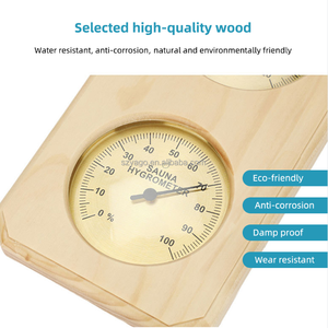 サウナ発汗蒸気室 温湿度計 木製 高温高精度 木製フレーム ダブルメーター - Product Image 4
