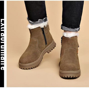Botas de nieve para mujer, cálidas, con forro de lana, impermeables, antideslizantes, con suela gruesa, informales, a la moda, botines de color sólido - Product Image 1
