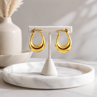 Boucles d'oreilles créoles ovales en acier inoxydable étanche plaqué or 18 carats PVD, creuses et bombées, pour femme, tendance