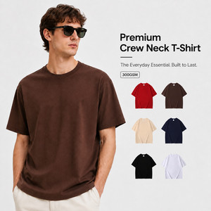 T-shirt en coton épais 300 GSM pour homme, coupe oversize streetwear, col rond, coton premium haute densité, coupe ample - Product Image 1